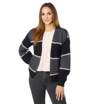 Imbracaminte Femei Saltwater Luxe Rosa Long Sleeve Stripe Cardigan Sweater Black, Saltwater Luxe