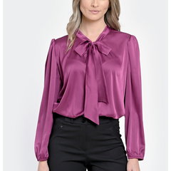 888146144-Bluza Dama din Satin - Eleganta cu Funda - Violet V302, Eranthe