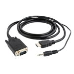 Cablu Gembird HDMI-VGA/Mini Jack, 1.8 m, Negru, Gembird