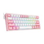 Tastatura Gaming Redragon Fizz Pro RGB White Pink Mecanica, Wired & Wireless, Red Switch