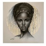 Tablou canvas portret carbune femeie africana, maro 1321 - Material produs:: Poster pe hartie FARA RAMA, Dimensiunea:: 100x100 cm, 