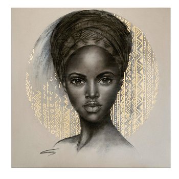 Tablou canvas portret carbune femeie africana, maro 1321 - Material produs:: Poster pe hartie FARA RAMA, Dimensiunea:: 100x100 cm, 