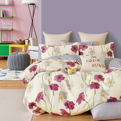 Lenjerie de pat percalle Ralex Pucioasa PRC145, 100% bumbac, crem, imprimeu cu frunze tropicale