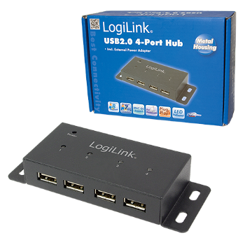Hub cu 4 porturi, Logilink, USB 2.0, Negru