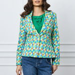 Sacou Maddy verde cu imrpimeu geometric multicolor, 