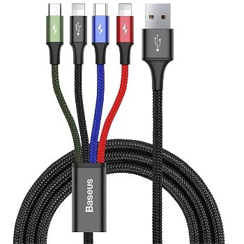 Cablu incarcare Baseus Fast 4in1 (USB-A to 2x USB-C, microUSB, Lightning), 3.5A, 1.2M, Baseus