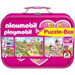 Puzzle Schmidt - Playmobil Pink, 2x60 + 2x100 piese, cutie metalica (56498), Schmidt