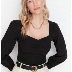 Trendyol Collection Black Gather Detailed Woven Blouse TWOAW23BZ00633