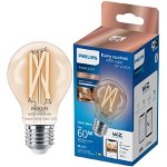 Bec LED inteligent vintage (decorativ) Filament Bulb Clear A60, Wi-Fi, Bluetooth, E27, 7W (60W), 806 lm, lumina alba (2700-6500K), Philips