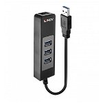 Hub USB Lindy LY-43176, 3 porturi 3.0 + Ethernet, negru