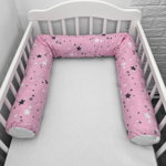 Perna bumper Deseda pentru pat bebe 180 cm stelute gri pe roz, DESEDA