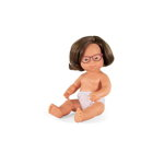 Păpușă bebeluș caucazian cu Sindrom Down și ochelari - Fată, 38 cm, edituradiana.ro