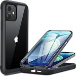 Carcasă telefon Miracase, 360 de grade, compatibilă cu iPhone 12/12 Pro (6.1 inch), cu folie de protecție integrată din sticlă, rezistentă la impact, negru