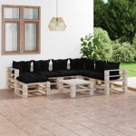 Set mobilier de gradina din paleti vidaXL, cu perne, 8 piese, lemn pin, 70 x 67.5 x 62 cm, 73.4 kg