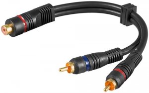 Cablu audio video RCA mama - 2x RCA tata contacte aurite 0.2m