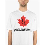 DSQUARED2 Crew Neck Smiling Leaf Slouch Fit Printed T-Shirt White, DSQUARED2