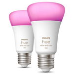 Pachet 2 becuri LED RGB inteligente Philips Hue, Bluetooth, Zigbee, A60, E27, 11W (75W), 1055 lm, lumina alba si colorata, clasa energetica F