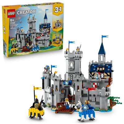 Castel medieval cu cai si cavaleri, 9 ani+, 31168, 1371 piese, Lego Creator 3in1