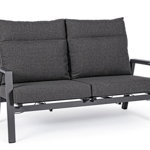 Canapea cu 2 locuri pentru gradina Kledi, Bizzotto, 152 x 81 x 98 cm, spatar ajustabil, aluminiu/textilena 1x1, gri carbune, Bizzotto