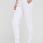 Armani Exchange Pantaloni femei, culoarea alb, material neted, Armani Exchange