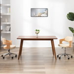 vidaXL Въртящ офис стол, кремав, извито дърво и изкуствена кожа, vidaXL