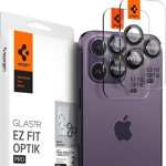 Set 6 protectii sticla camera foto Spigen Optik EZ FIT compatibil cu iPhone 14 Pro / 14 Pro Max Black, Spigen