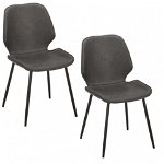 Set de 2 scaune tapitate Louis, piele sintetica/metal, negru, 44 x 58 x 82 cm