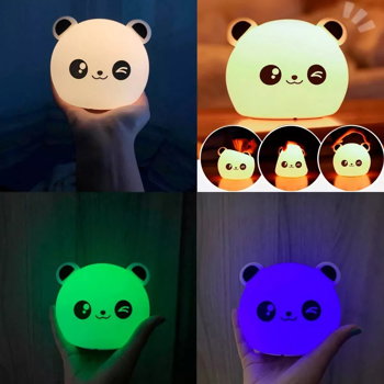 Veioza, Lampa de Veghe cu Ursulet Panda, Led, pentru Copii, Waterproof, 7 Culori, 