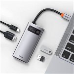 Adaptor HUB aluminiu 4-in-1 Baseus Metal Gleam, USB-C - 1x USB 3.0, 1x USB 2.0, 1x HDMI, 1x USB-C, Gri, Baseus