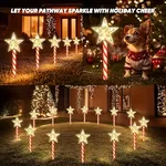 Set de Lumini Solare in Forma de Stea, 5 LED-uri, 12 cm Stea, 30 cm Inaltime, Lumina Galbena, Autoaprindere la Intuneric - EnGros, 