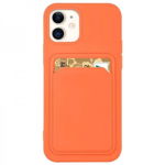 Husa Spate Upzz Silicone Walllet Compatibila Cu iPhone 11, Suport De Card Pe Spate, Orange Inchis, Upzz