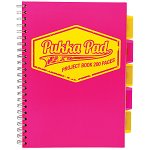 Caiet cu spirala si separatoare Pukka Pads Project Book Neon A4 200 pag matematica roz, Pukka Pad