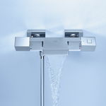 Baterie cada cu termostat Grohe Cube, montare aparenta, diverter, protectie reflux, waterfall, Crom, Grohe