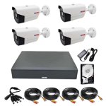 Sistem supraveghere 4 camere Rovision oem Hikvision 2MP Full HD IR 40m, DVR Pentabrid 4 Canale, Accesorii Full, HDD 500 GB, Rovision