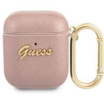 Casca de Telefon GUA2SASMP Saffiano Script Metal compatibila cu Apple AirPods 1/2 Roz, Guess