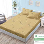 Husa de pat cu elastic 180x200 din Bumbac Finet + 2 Fete de Perna - Galben, 