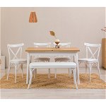 Set masă și scaune extensibile (6 bucăți) OLİVER AÇL.BAROK Extendable Dining Table & Chairs Set 3, Alb, 77x75x120 cm, Vella