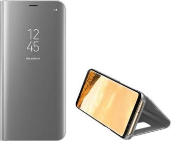 Husa Tip Carte Mirror Compatibila Cu Samsung Galaxy M31s, Silver Cu Folie Sticla Upzz Glass Inclusa In Pachet, NoName