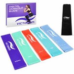 Set 5 benzi elastice de rezistenta, Victorem, niveluri diferite de antrenament, latex natural, pentru exercitii fizice, fitness, sala, multicolor, saculet si ghid workout inclus