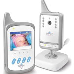 Monitor digital video pentru bebelusi Bayby BBM 7020, 2,4 GHz, 250m, Vedere Nocturna, Ecran LCD 2,4”, Alb/Gri, Bayby