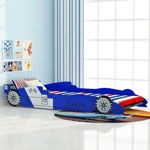 Pat de copii, model masina de curse, vidaXL, MDF, Albastru, 90 x 200 cm