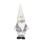 Figurina decorativa gnom Mos Craciun, 70 cm, poliester, vesta blana, palarie tricotata, Alb/Gri