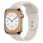 APPLE Watch Series 8, GPS + Cellular, 45mm Gold Stainless Steel Case, Starlight Sport Band