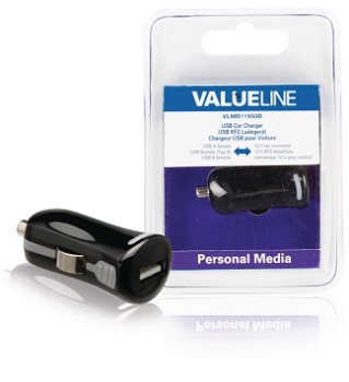 Incarcator USB pentru masina Valueline, USB 2.1A, negru
