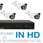 Sistem de supraveghere FULL HD 2 MPx kit DVR 4 camere exterior/interior, pachet complet, HDMI, internet, vizionare pe smartphone, Acord Online