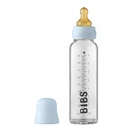 Set complet biberon din sticla anticolici 225 ml, BIBS Baby Blue, BIBS