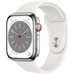 Watch S8, 41mm Stainless Steel Silver cu White Sport Band Regular, GPS + Cellular, Apple