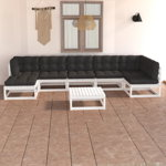 Set mobilier de gradina cu perne vidaXL, 8 piese, lemn masiv de pin, 70 x 70 x 67 cm, 91.44 kg