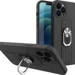 Hurtel Ring Case silikonowe etui z uchwytem na palec i podstawką do Samsung Galaxy S22 Ultra czarny, Hurtel