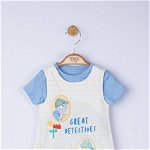 Set salopeta cu tricou great detectives pentru bebelusi, tongs baby (culoare: albastru, marime: 9-12 luni), BabyJem